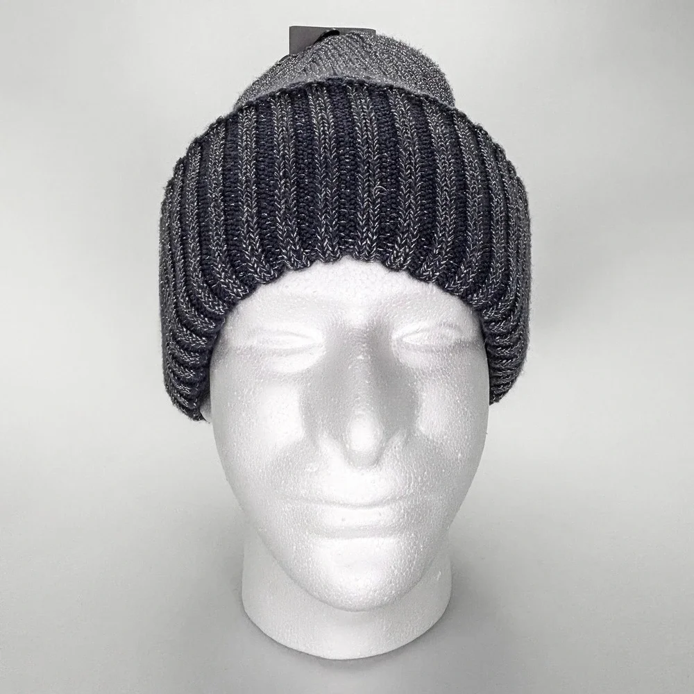 NEW Nike Beanie Hat Blue Heather Rib Knit Fleece Lined Cuffed NWT One Size Women